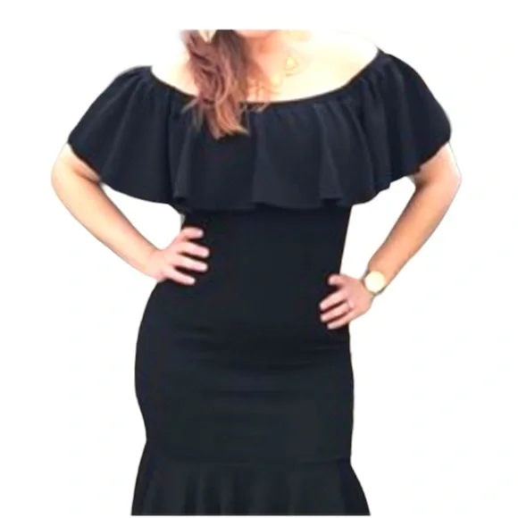LuLaRoe Dresses Lularoe Cici Off Shoulder Black Dress With Ruffles Bodycon Size Xl New Poshmark